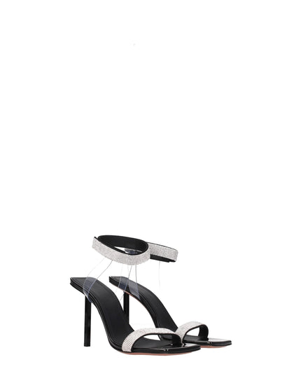 Amina Muaddi Black Crystals Stiletto Heel Sandals