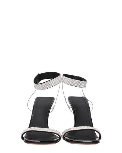 Amina Muaddi Black Crystals Stiletto Heel Sandals