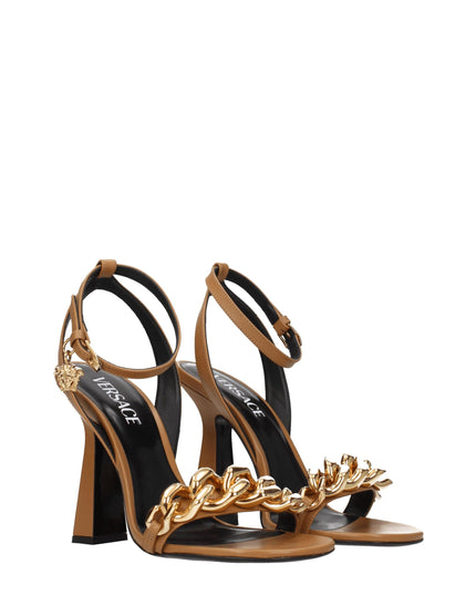 Versace Brown Leather Stiletto Heels Sandals