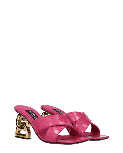 Dolce & Gabbana Pink Leather Platform Sandals