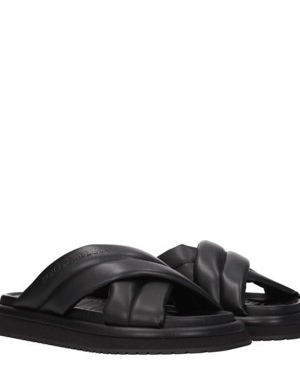 Dolce & Gabbana Black Leather Slippers