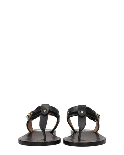 Isabel Marant Black Leather Flip-Flop Sandals