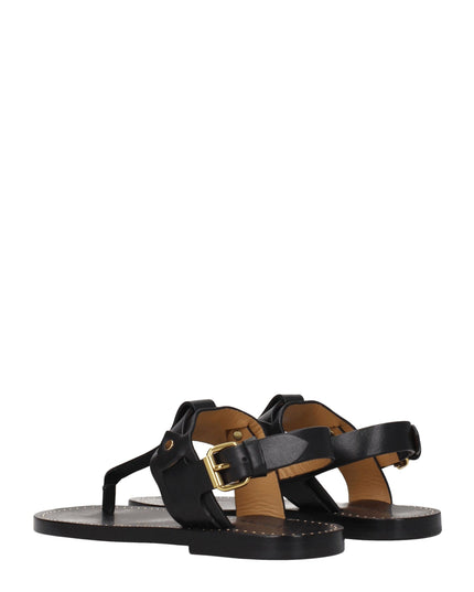Isabel Marant Black Leather Flip-Flop Sandals