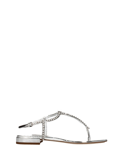 Miu Miu Gray Leather Flip-Flop Sandals
