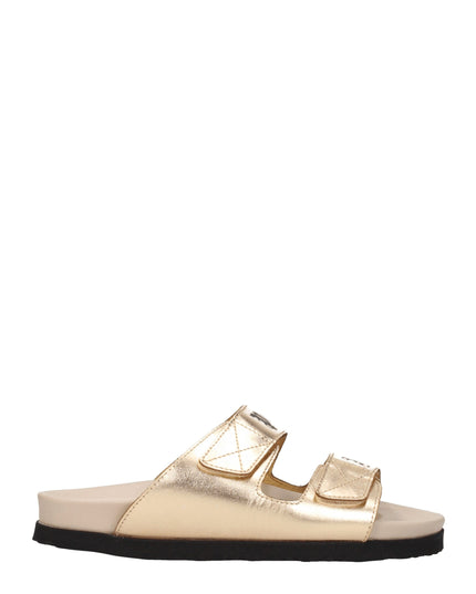 Palm Angels Gold Leather Slippers Sandals