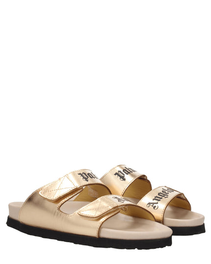 Palm Angels Gold Leather Slippers Sandals