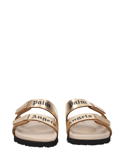 Palm Angels Gold Leather Slippers Sandals