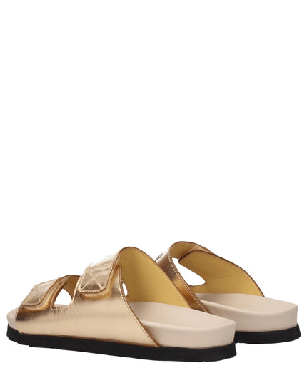 Palm Angels Gold Leather Slippers Sandals