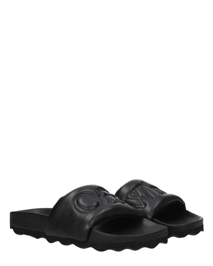 Off-White Black Leather Slippers Sandals