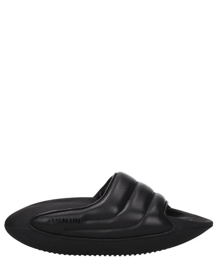 Balmain Black Leather Slippers Sandals