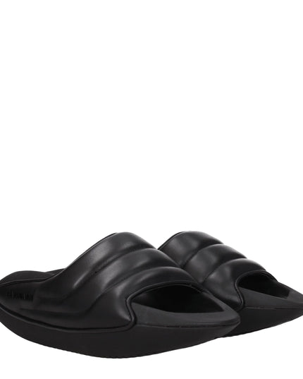 Balmain Black Leather Slippers Sandals