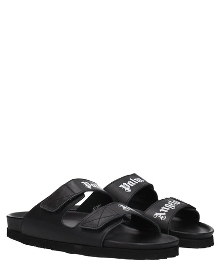 Palm Angels Black Leather Slippers