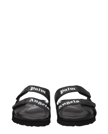 Palm Angels Black Leather Slippers