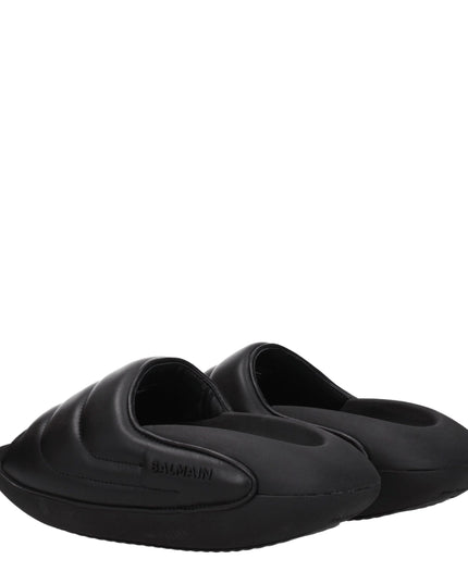 Balmain Black Leather Slippers Sandals