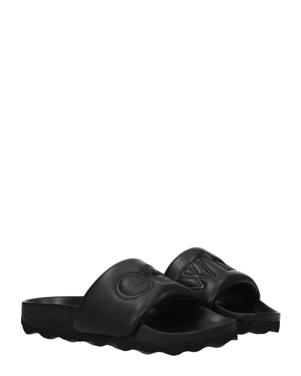Off-White Black Leather Slippers