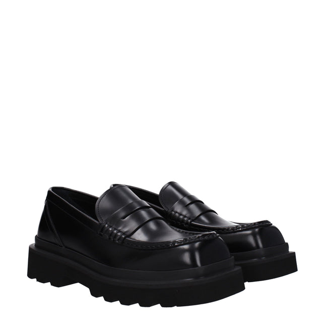 Dolce & Gabbana Black Leather Slip-On Loafers