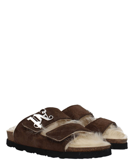 Palm Angels Brown Leather Slippers