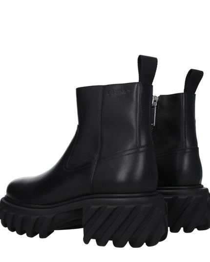Off-White Black Leather Ankle Boots