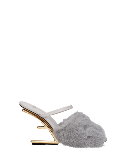 Fendi Gray Mink Slippers