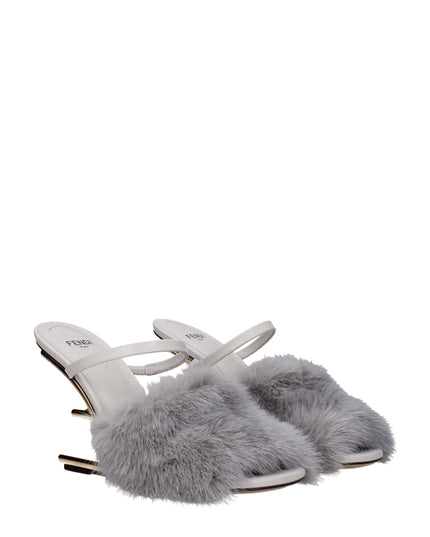 Fendi Gray Mink Slippers