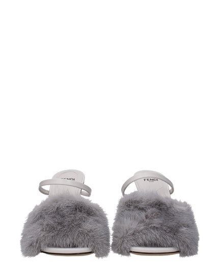 Fendi Gray Mink Slippers