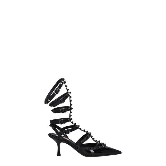 Valentino Garavani Black Leather Stiletto Heel Sandals