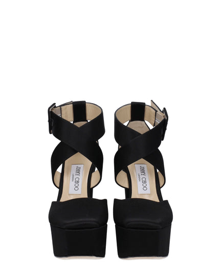 Jimmy Choo Black Satin Platform Sandals