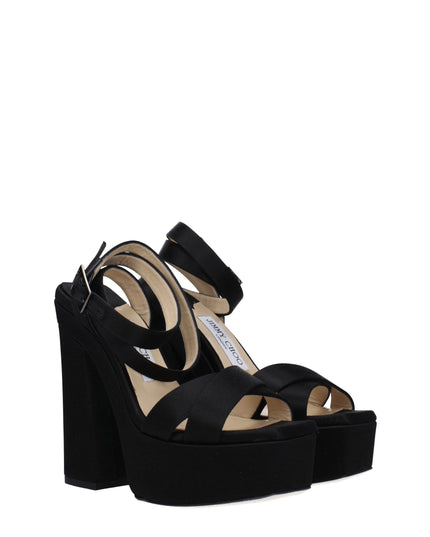 Jimmy Choo Black Satin Platform Sandals