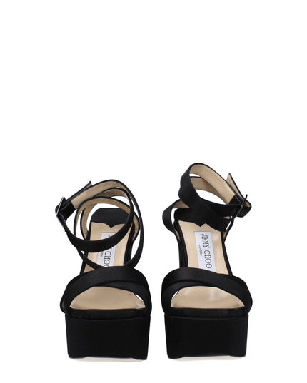 Jimmy Choo Black Satin Platform Sandals