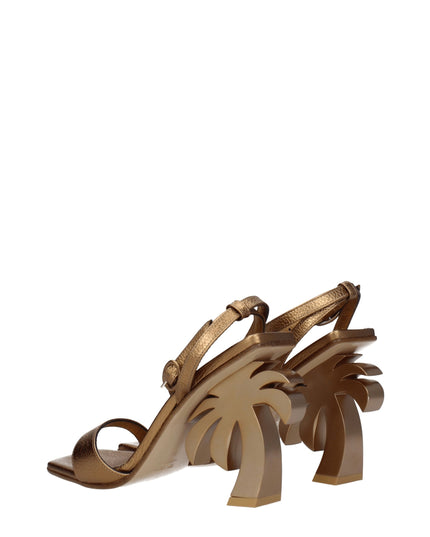 Palm Angels Gold Leather Platform Sandals