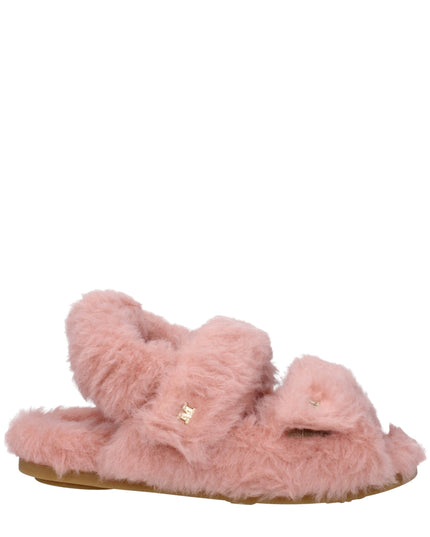 Max Mara Pink Fur Flat Sandals