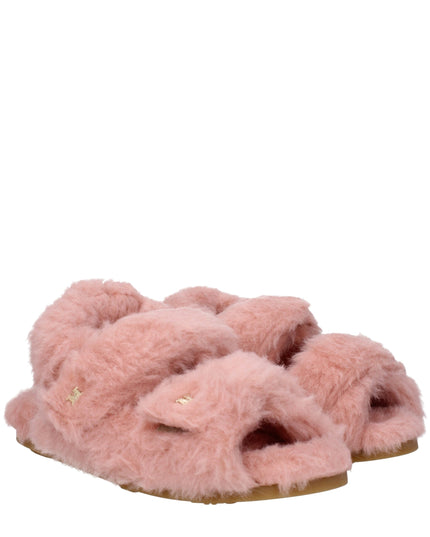 Max Mara Pink Fur Flat Sandals