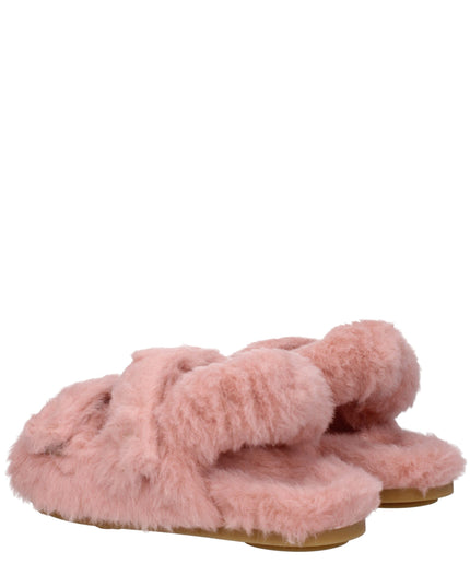 Max Mara Pink Fur Flat Sandals