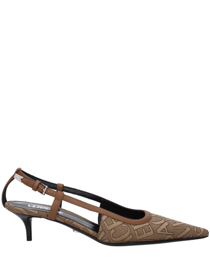 Versace Beige Fabric Mid Heel Pumps