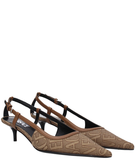 Versace Beige Fabric Mid Heel Pumps