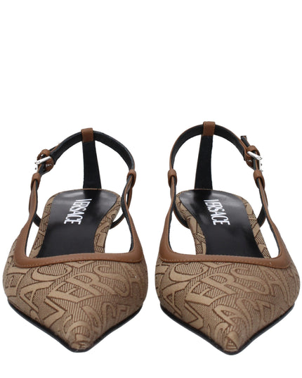 Versace Beige Fabric Mid Heel Pumps