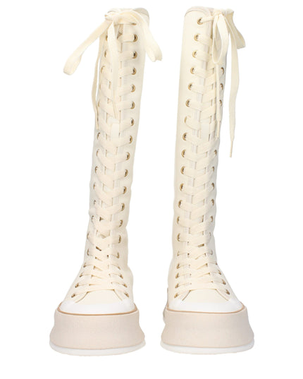 Max Mara Beige Fabric Lace-Up Boots