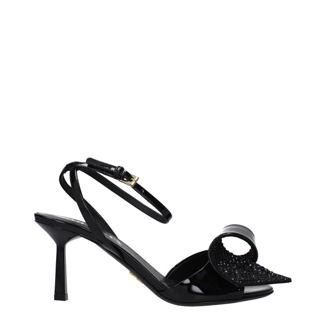Prada Black Leather Stiletto Heel Sandals