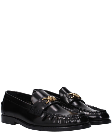 Versace Black Leather Slip-On Loafers