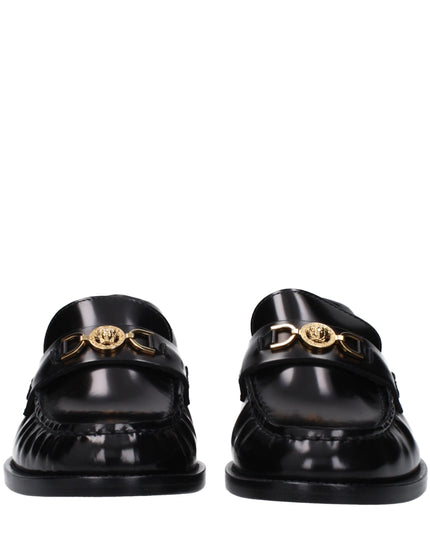 Versace Black Leather Slip-On Loafers