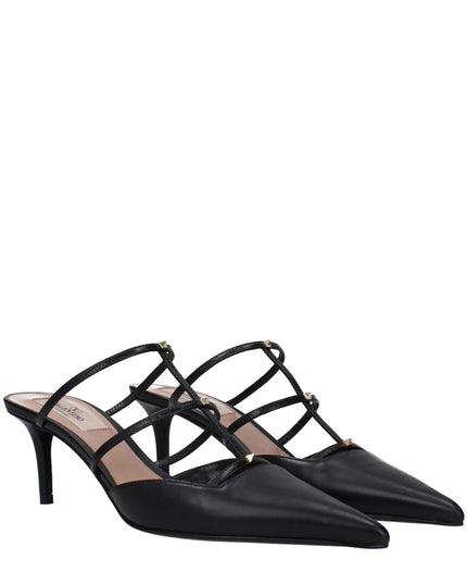 Valentino Garavani Black Leather Flat Sandals