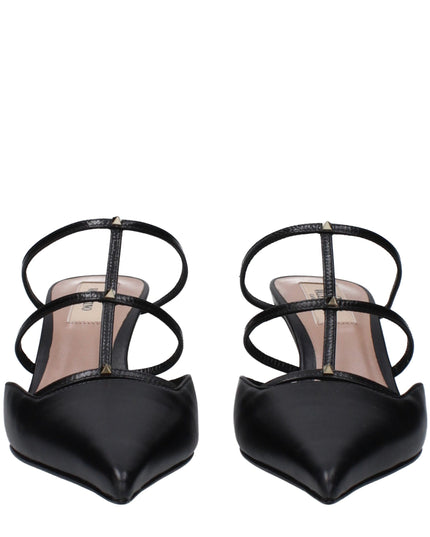 Valentino Garavani Black Leather Flat Sandals