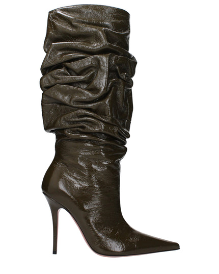 Amina Muaddi Green Leather Boots