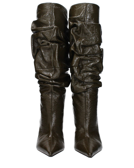 Amina Muaddi Green Leather Boots