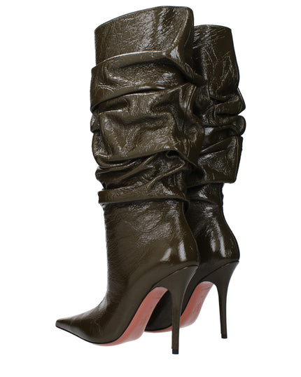 Amina Muaddi Green Leather Boots