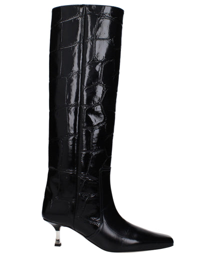 Paris Texas Black Leather High Heel Boots