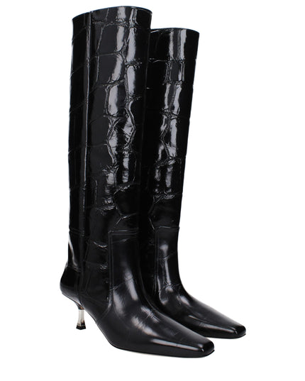 Paris Texas Black Leather High Heel Boots