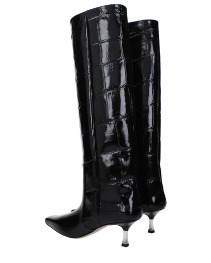 Paris Texas Black Leather High Heel Boots