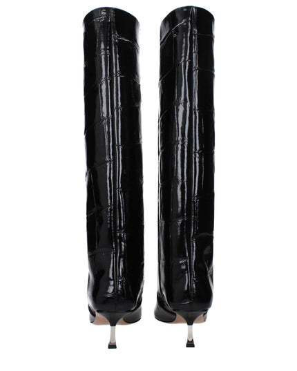 Paris Texas Black Leather High Heel Boots