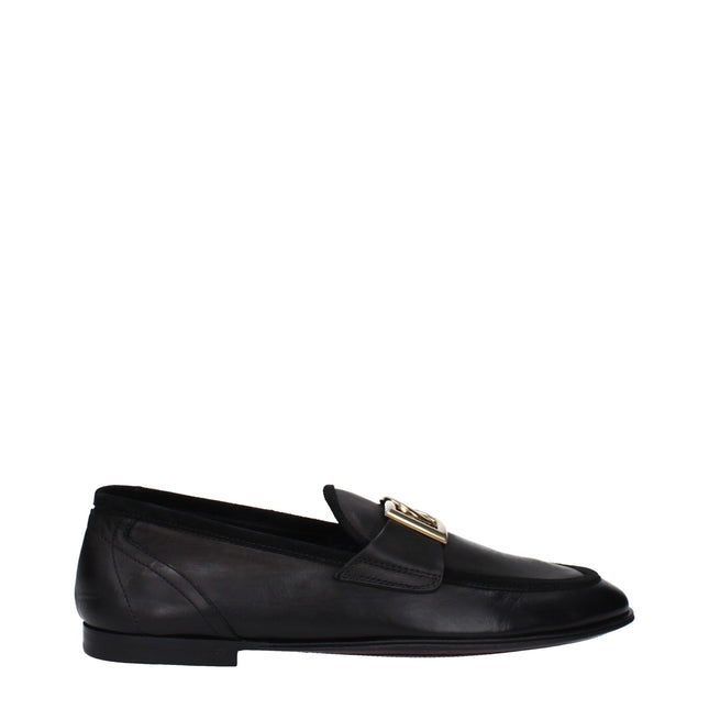 Dolce & Gabbana Black Leather Slip-On Loafers